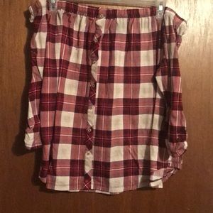 Rue 21 Off the shoulder plaid shirt